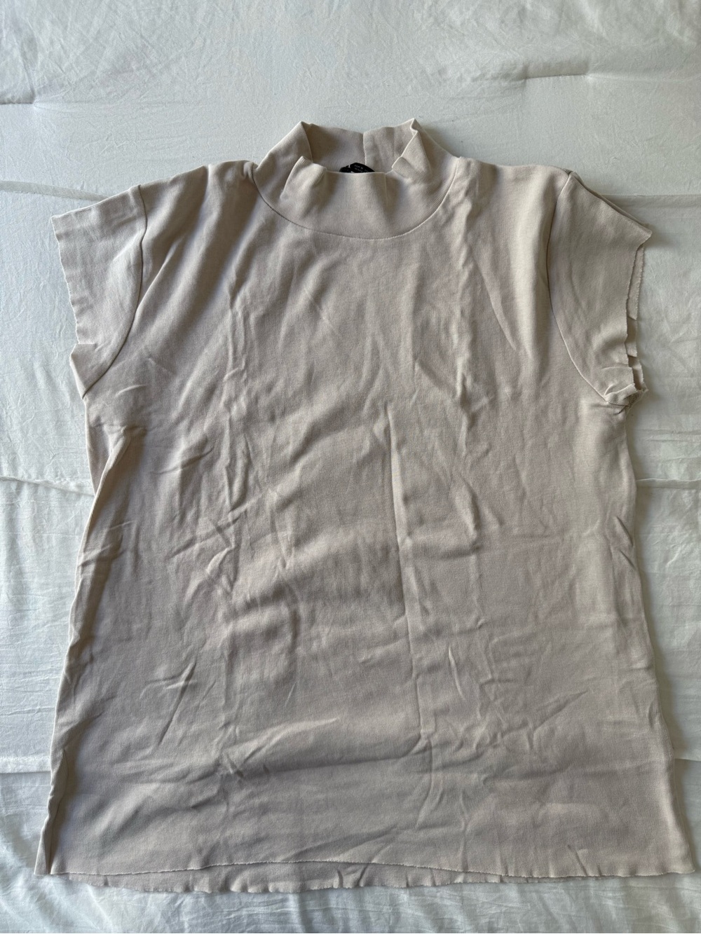 Zara Cream Short-Sleeve Mock Neck Tank